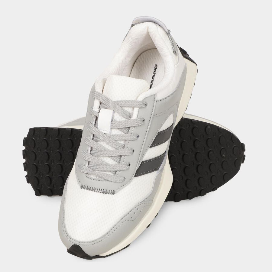 Men's Grey Lace-Up Sneakers, Grey, large