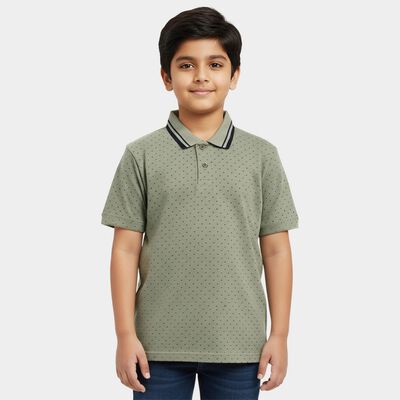 Boys' Light Green Cotton Crew Neck Casual T-Shirt