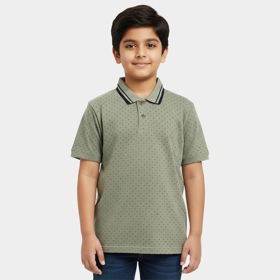 Boys' Light Green Cotton Crew Neck Casual T-Shirt, Light Green, large