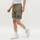 Men's Muted Olive Green Textured Elastic Waist Bermuda Shorts, Light Green, small