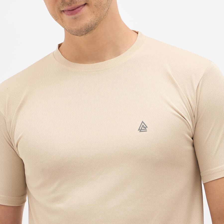Men's Light Beige Crew Neck Slim Fit T-Shirt, गहरा पीला, large image number null