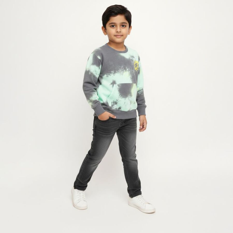 Boys Light Sage Green and Charcoal Grey Crew Neck Casual Sweatshirt, Light Green, large image number null