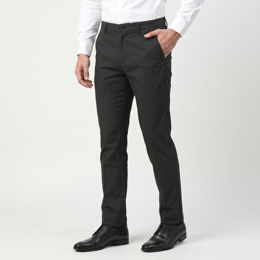 Men's Black Slim Fit Textured Chino Trousers, काला, large