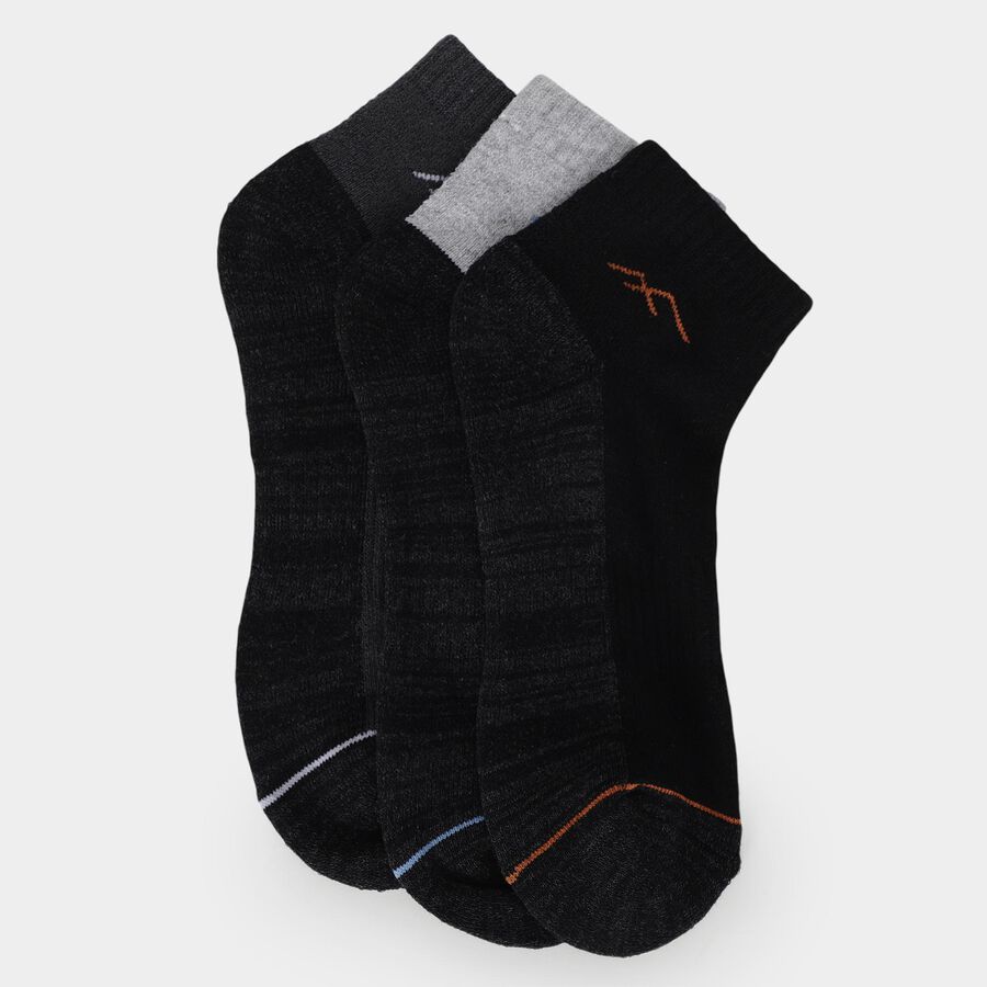 Men's Ankle Length Socks Pack of 3 ( Charcoal, Grey, Black ), काला, large