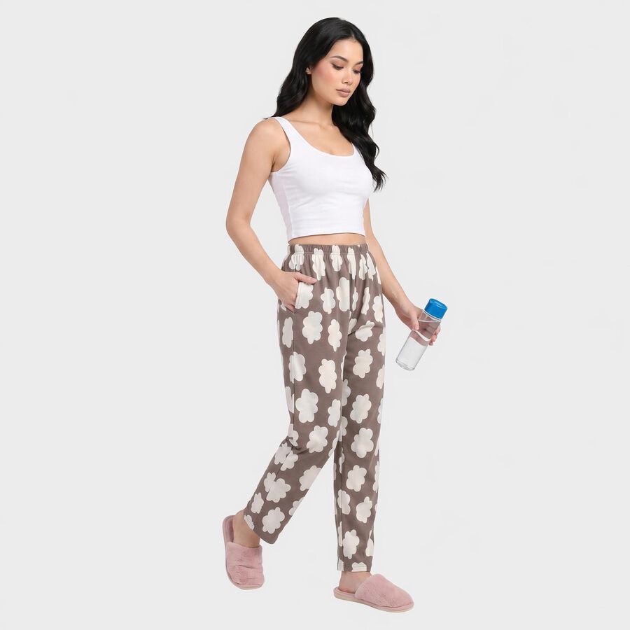 Women's Grey Straight Fit Cloud Printed Lounge Pyjama, गहरा ग्रे, large