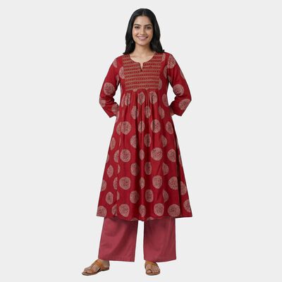 Women's Maroon Round Neck Classic Kurta