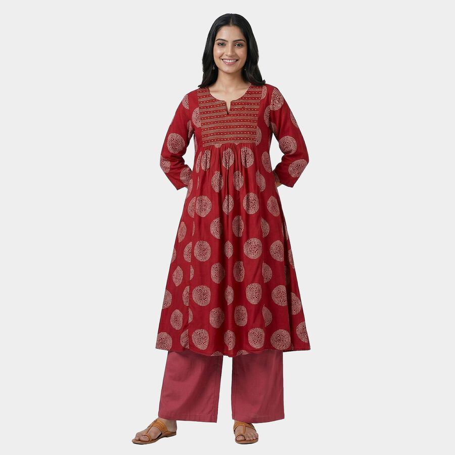 Women's Maroon Round Neck Classic Kurta, Maroon, large