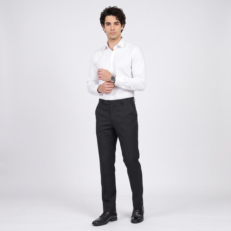 Men's Navy Blue Slim Fit Pinstriped Formal Trousers, Navy Blue, large