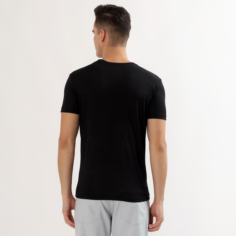 Men's Jet Black Round Neck Graphic T-Shirt, Black, large image number null