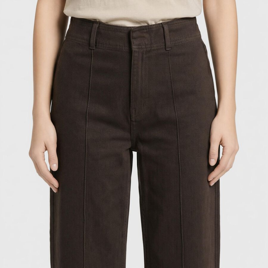 Women's Brown Wide Leg Fit Seam Detail Jeans, Brown, large
