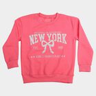 Girls' Pink Round Neck Graphic Pullover Sweatshirt, Pink, small