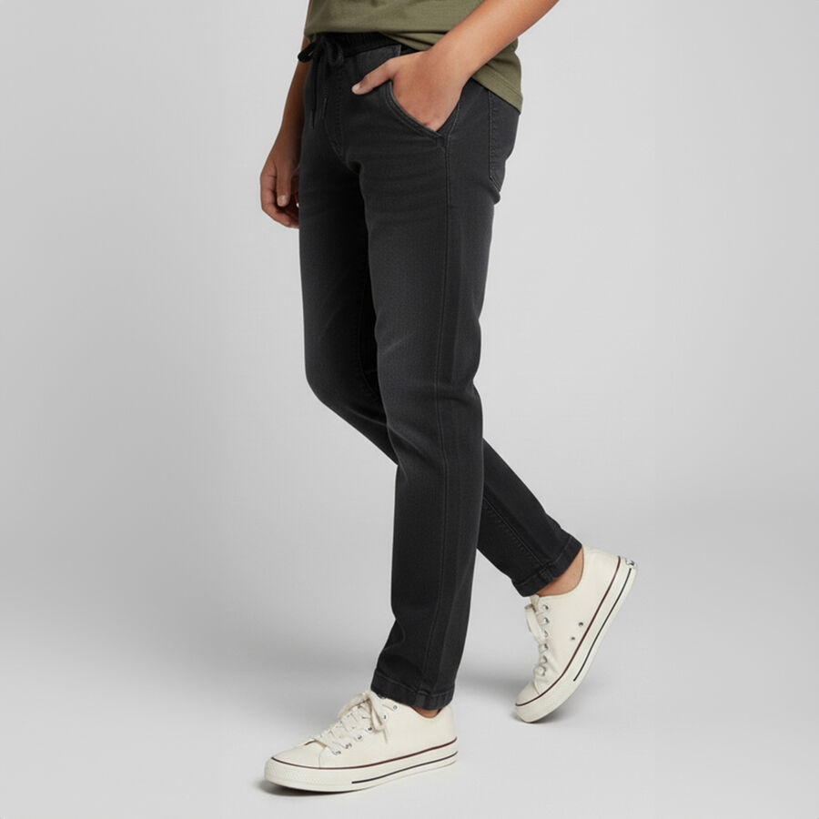 Boys' Charcoal Black Regular Fit Jogger Jeans, हल्का ग्रे, large image number null