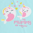 Infants Pastel Blue Cotton Sleeveless Top and Printed Skirt Set, एक्वा, small