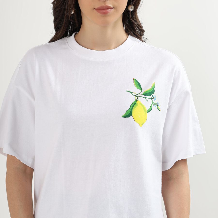 Ladies' 100% Cotton Round Neck T-Shirt, सफ़ेद, large image number null