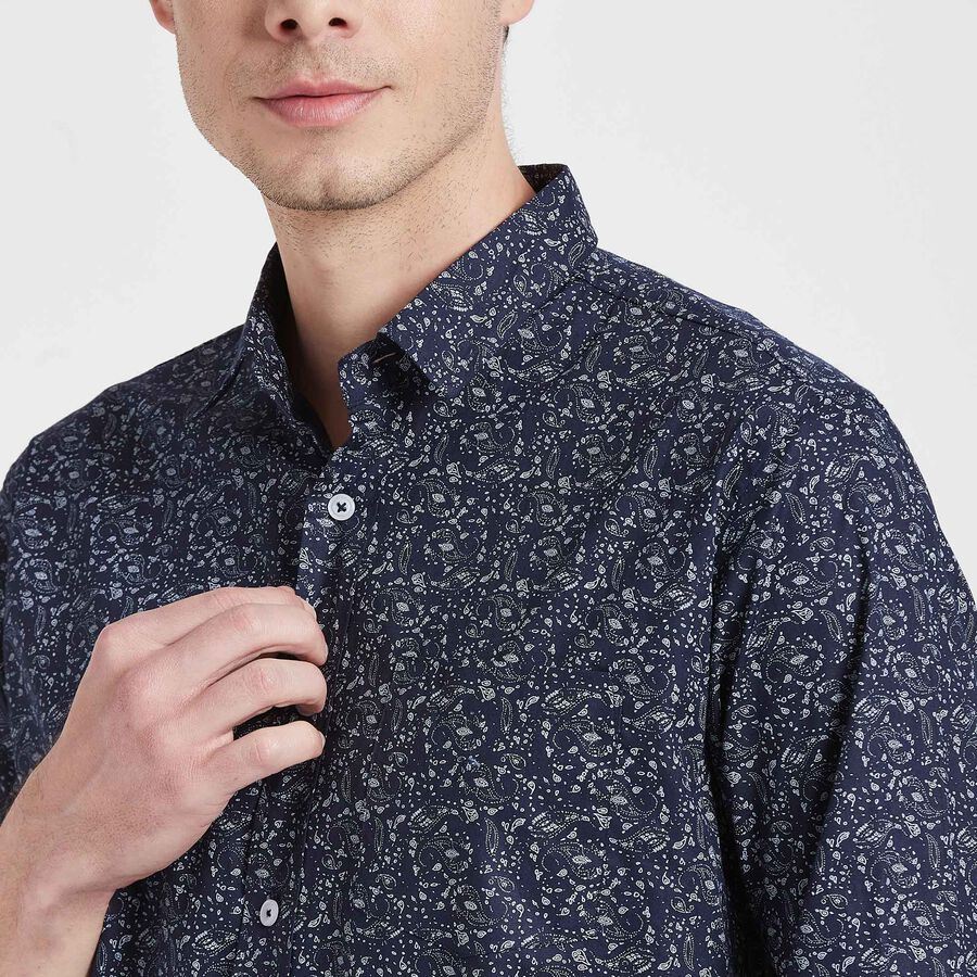 Cotton Printed Casual Shirt, Navy Blue, large image number null