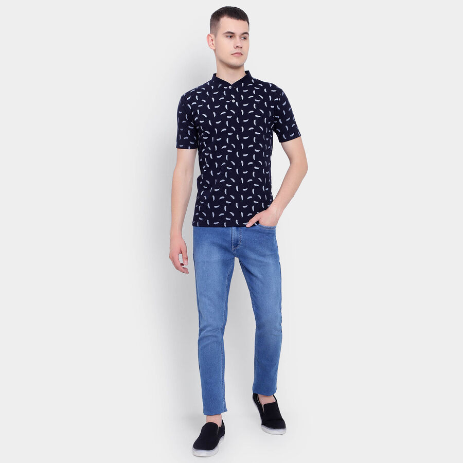 Printed Henley T-Shirt, नेवी ब्लू, large image number null
