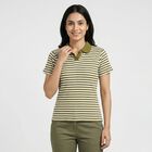 Women Olive Green Polo Neck Preppy Polo T-Shirt, Olive, small