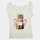 Girls White Cotton Round Neck Regular T-Shirt, सफ़ेद, small