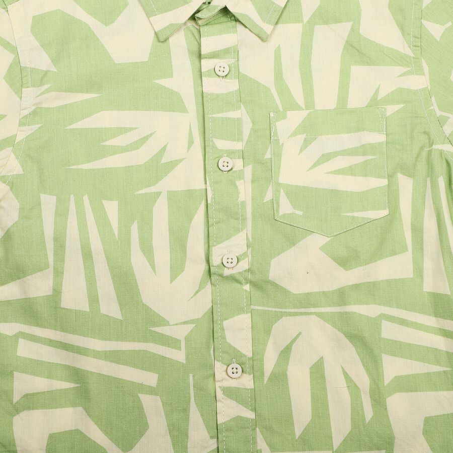 Boys Green Cotton Short Sleeves Collar Regular Fit Shirt, Light Green, large