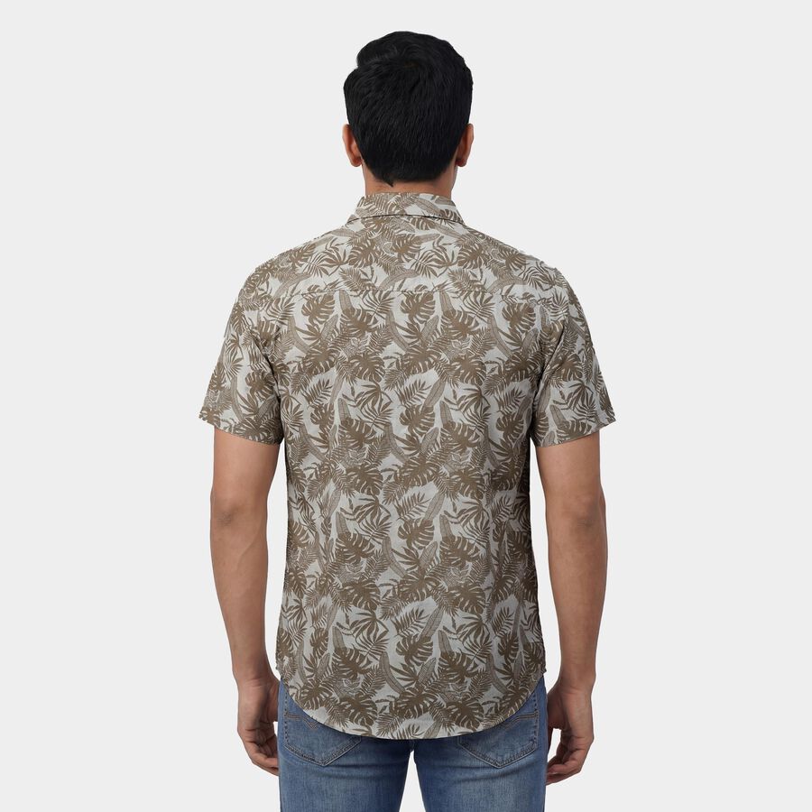 Men's Beige Cotton Classic Collar Casual Shirt, Beige, large