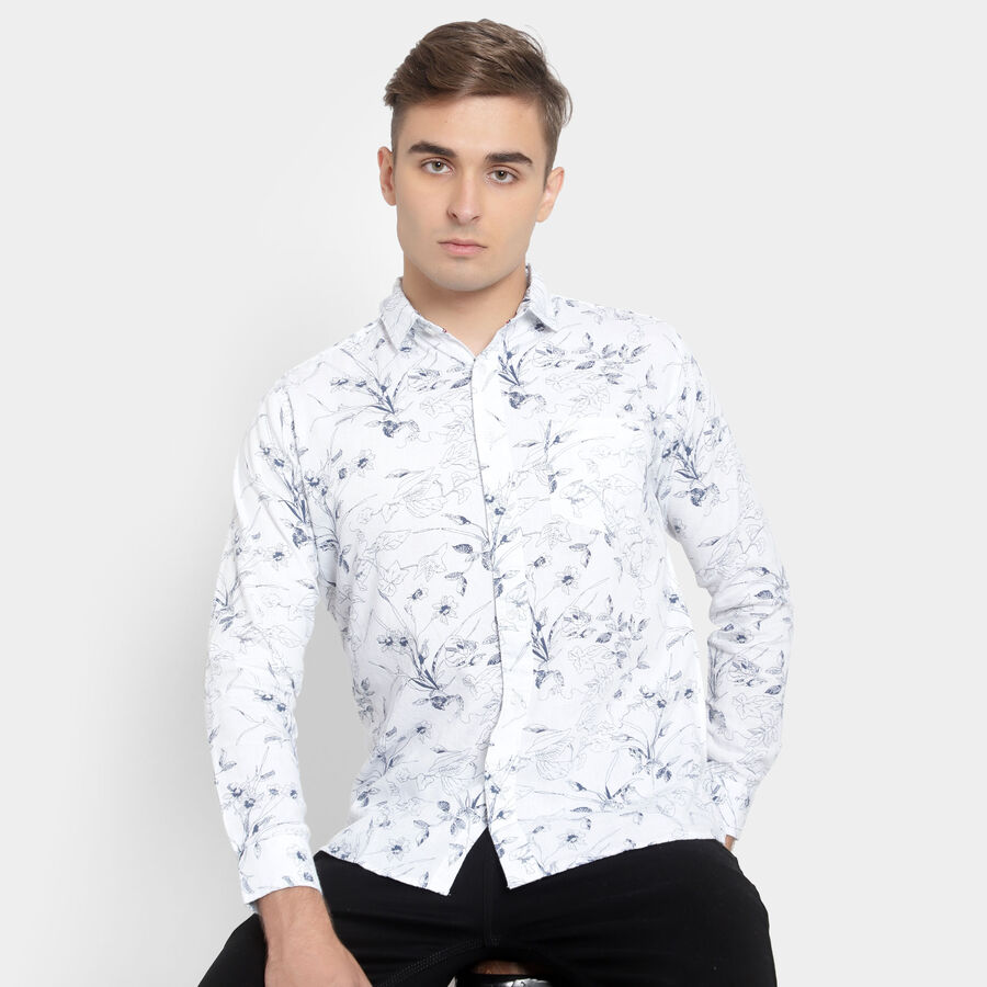 100% Cotton Printed Casual Shirt, White, large image number null