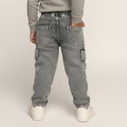 Boys Washed Grey Cargo Fit Elastic Waist Jeans, हल्का ग्रे, small image number null