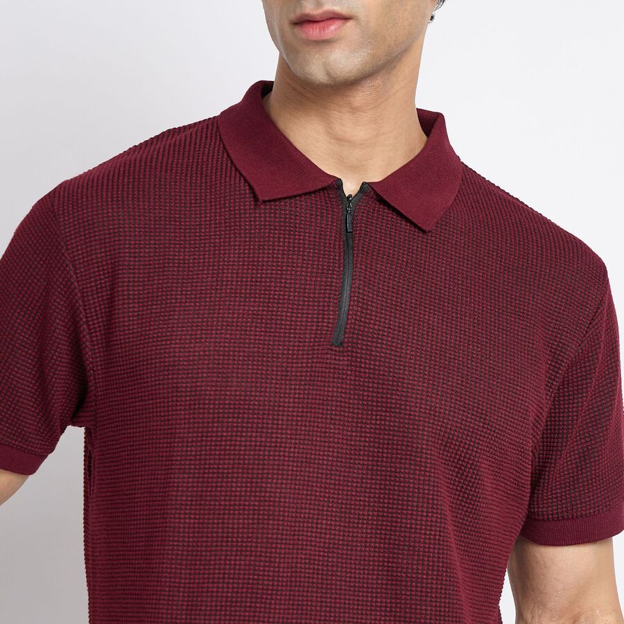 Men's Collared Half Sleeves T-Shirt, Wine, large image number null