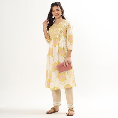 Women's Bright Yellow Embroidered Kurta
