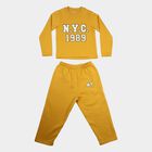 Boys' Mustard Crew Neck Graphic Print Baba Suit, पीला, small