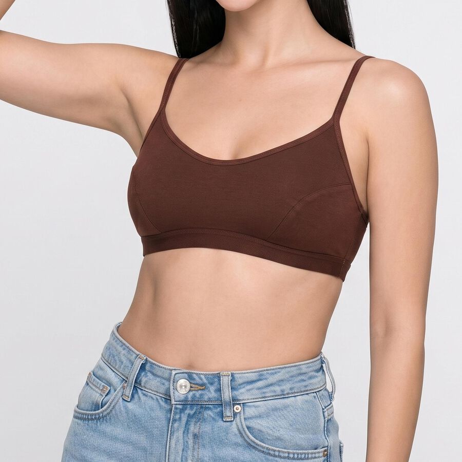 Women's Brown Cotton Blend Scoop Neck Bralette Bra, Brown, large