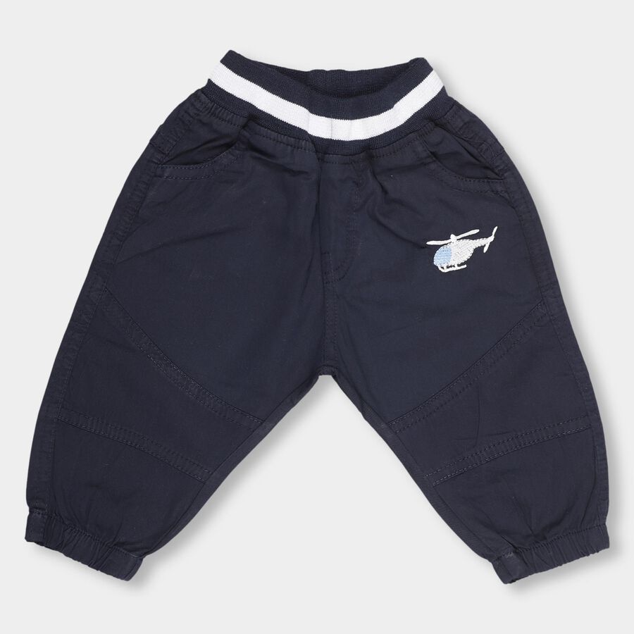 Infants' Deep Navy Blue Rib Waist Trousers, Navy Blue, large image number null