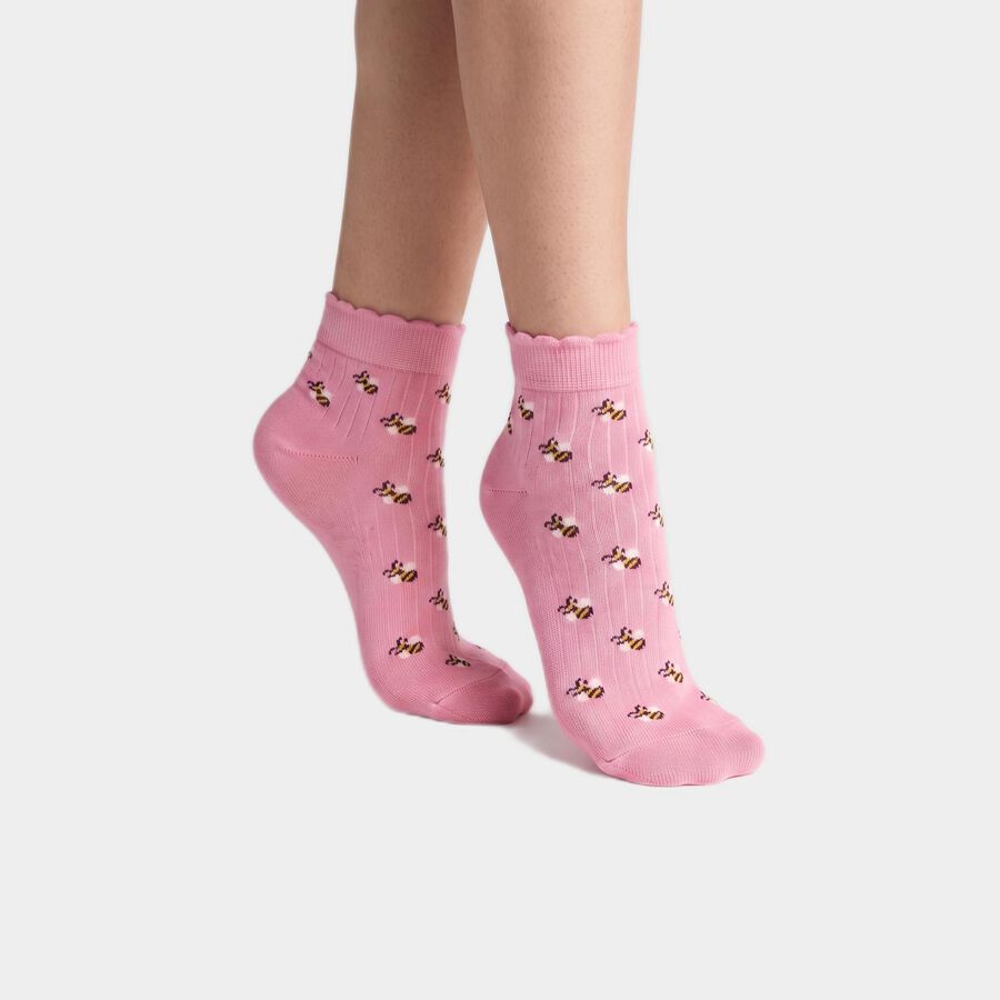 Women's Assorted Regular Fit Printed Pack of 3 Socks, चुनिंदा, large