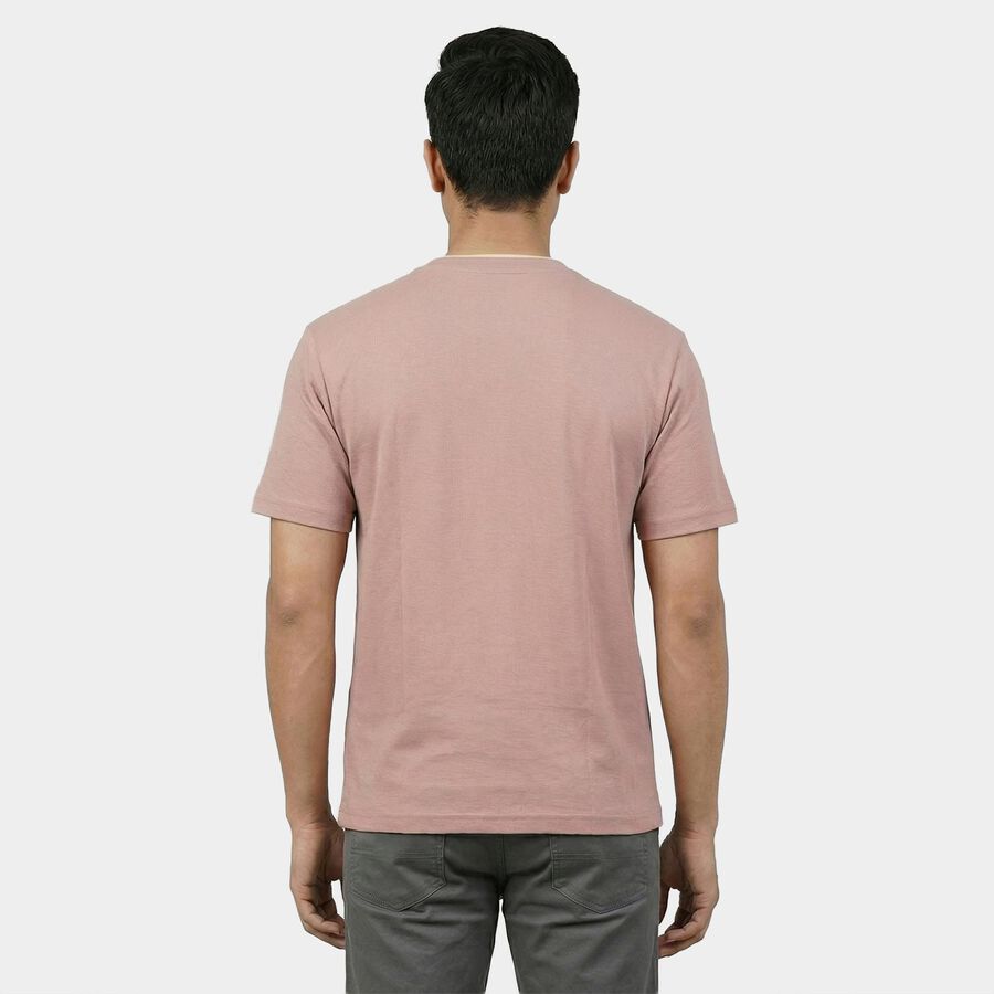 Men's Pink Round Neck Casual T-Shirt, हल्का गुलाबी, large