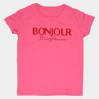 Girls Pink Cotton Round Neck Casual T-Shirt, Pink, small