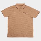 Men Brown Cotton Polo Neck Printed T-Shirt, भूरा, small
