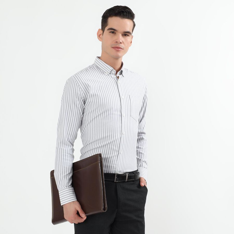 Men's Light Grey Button Down Classic Formal Shirt, हल्का ग्रे, large image number null