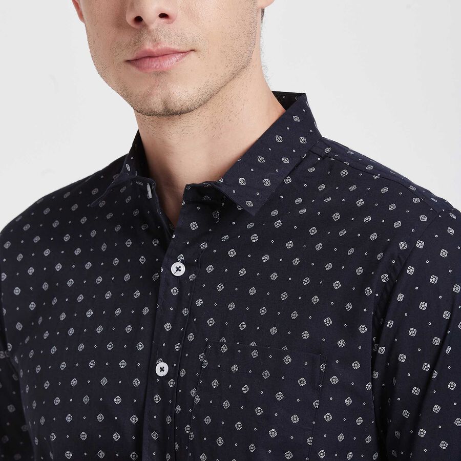 Cotton Printed Casual Shirt, Navy Blue, large image number null