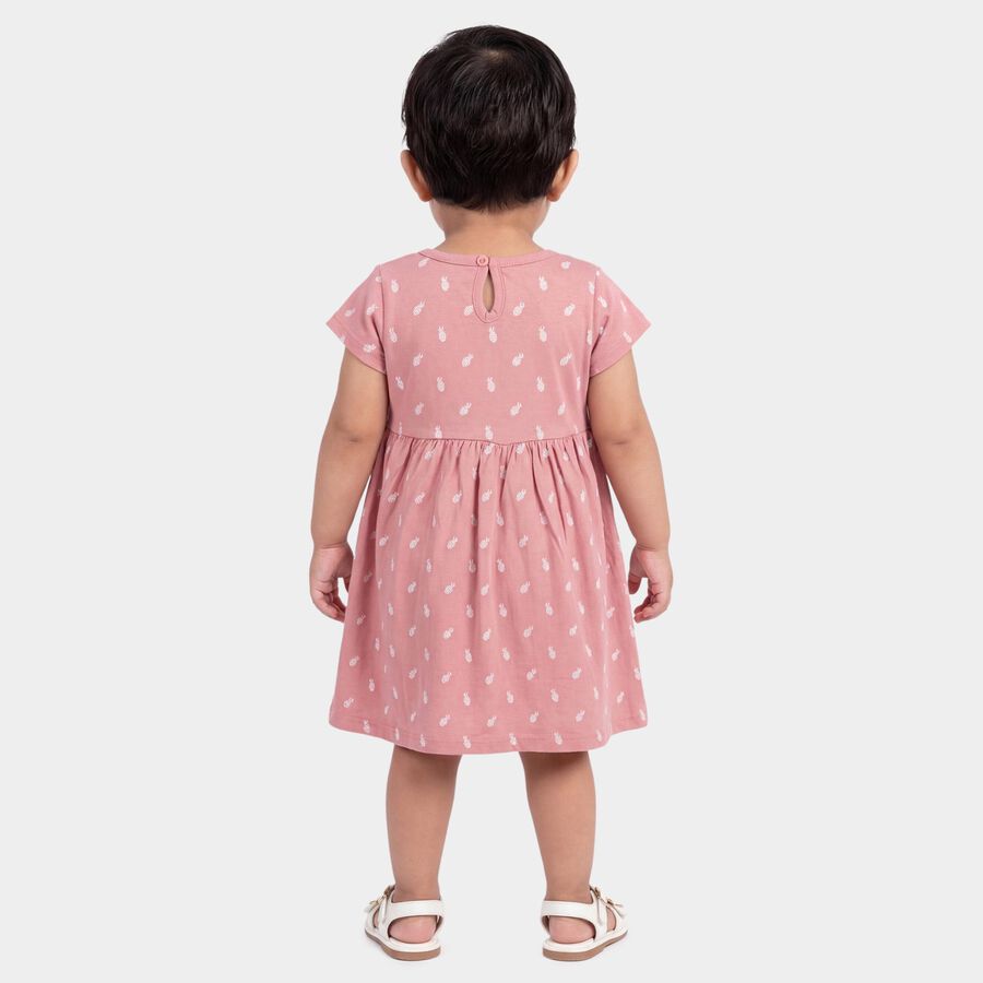 Infants' Pink Cotton Pineapple Printed Flared Frock, Light Pink, large