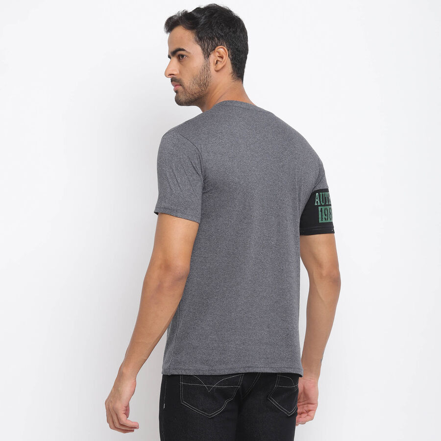 Cut & Sew Round Neck T-Shirt, Dark Grey, large image number null