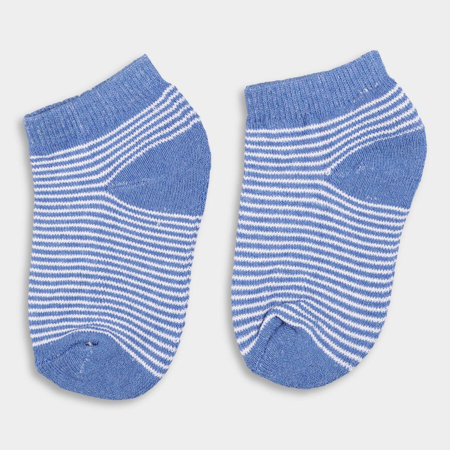Boys Muted Blue and Light Blue Regular Fit Striped Ankle Socks Pack of 2, Light Blue, large
