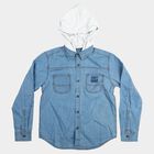 Boys Light Blue Long Sleeves Hooded Shirt, Light Blue, small