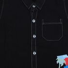 Boys' Black 100% Cotton Collar Neck Graphic Print Baba Suit, Black, small