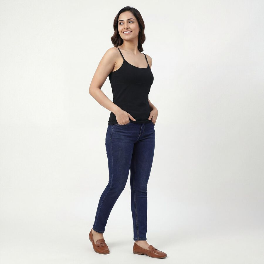 Women's Black Cotton Blend Scoop Neck Slip, काला, large