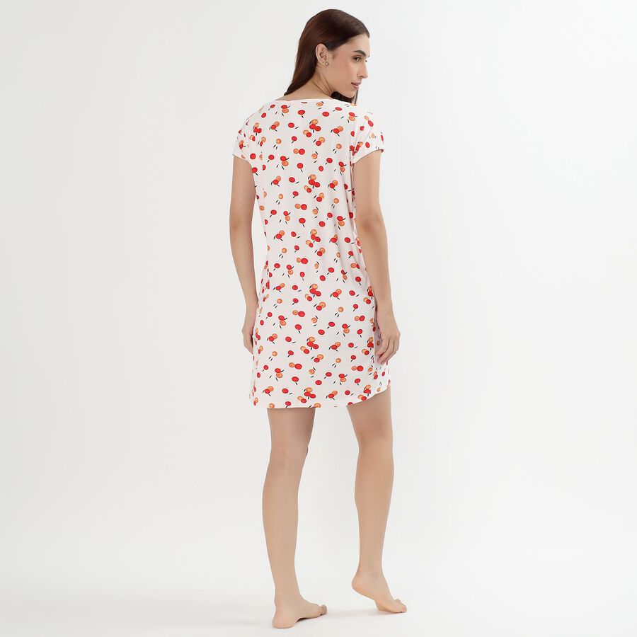 Women's Soft White Round Neck Casual Nighty, ऑफ व्हाइट, large