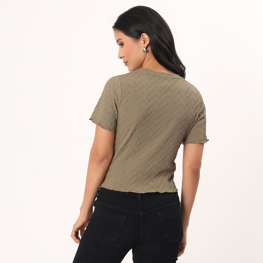 Women's Olive Round Neck Casual Top, Olive, large