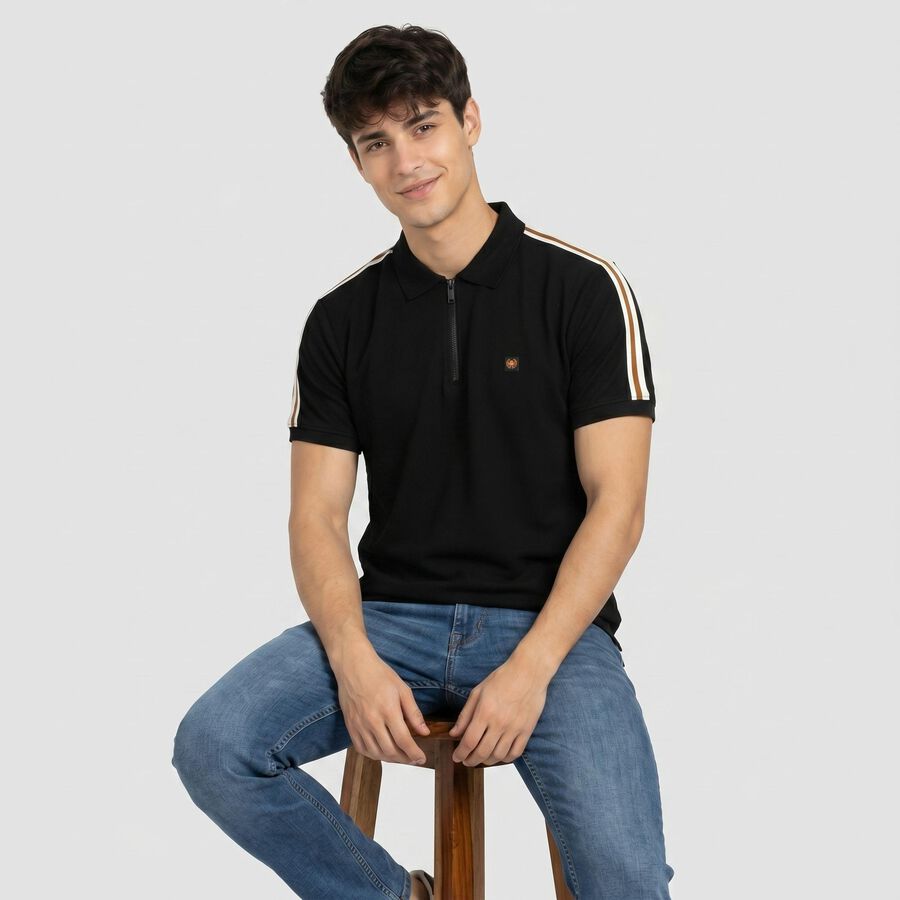 Men Black Polo Neck Polo T-Shirt, Black, large