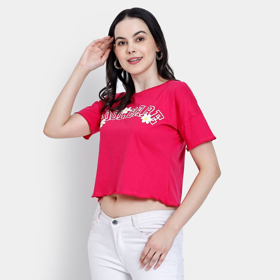 Ladies' 100% Cotton Crop  Top, Pink, large image number null