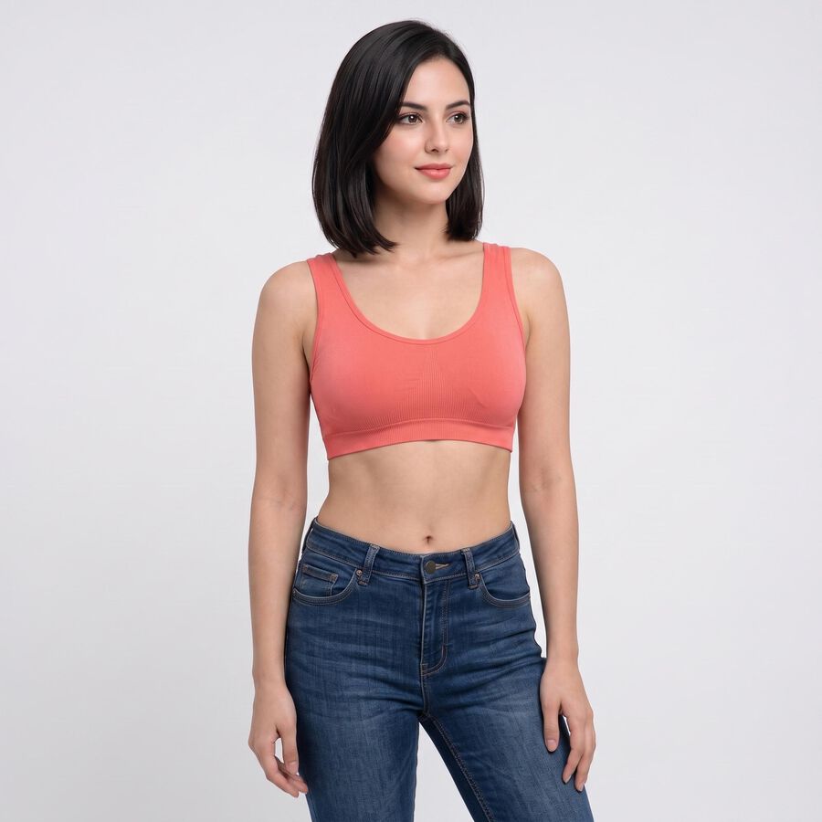 Women's Peach Scoop Neck Bralette Bra, Peach, large