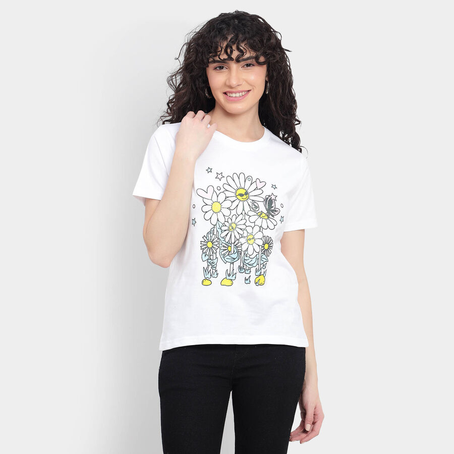 Cotton Round Neck T-Shirt, White, large image number null