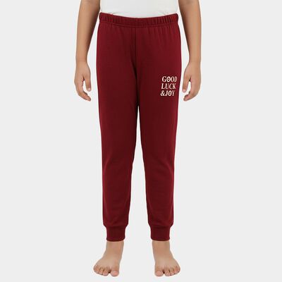 Girls' Deep Burgundy Printed Winter Pyjama